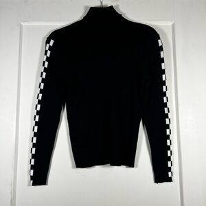 Black Turtleneck Sweater with Checkered Sleeves